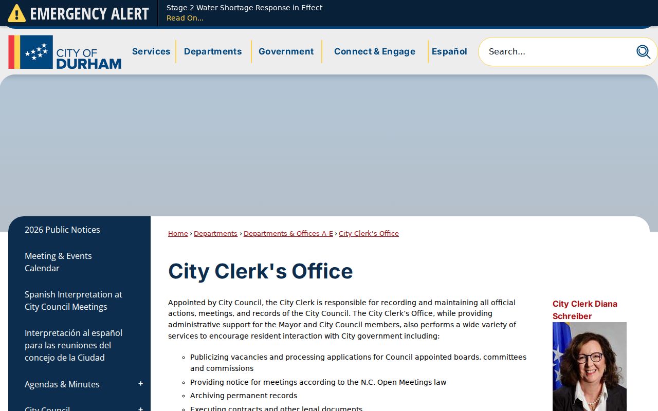 Durham residents directory City Clerk municipal records screen