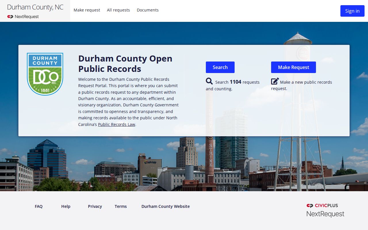 Durham residents directory County NextRequest public records request entry