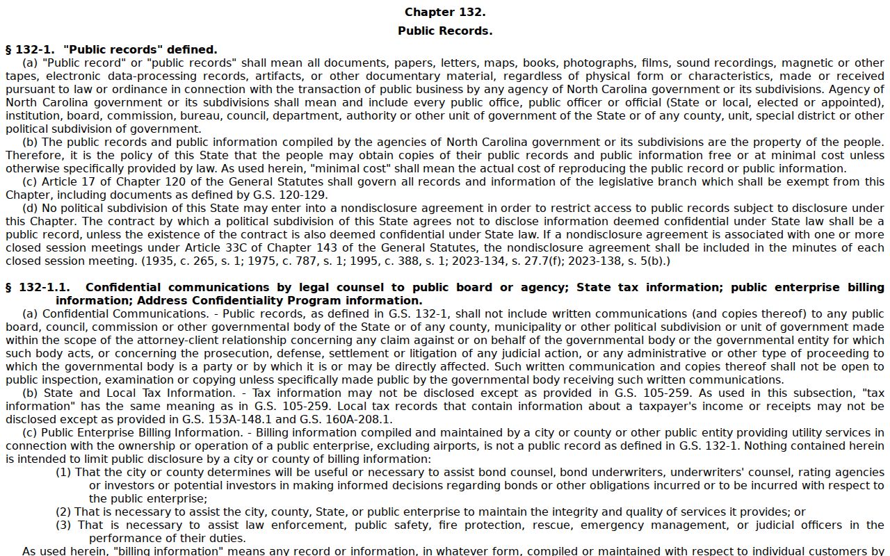 Durham residents directory North Carolina public records law access framework