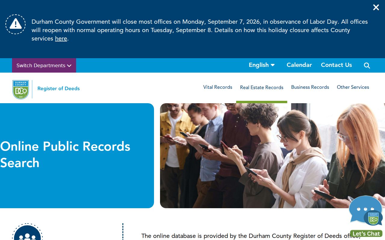 Durham previous residents Register of Deeds online public search