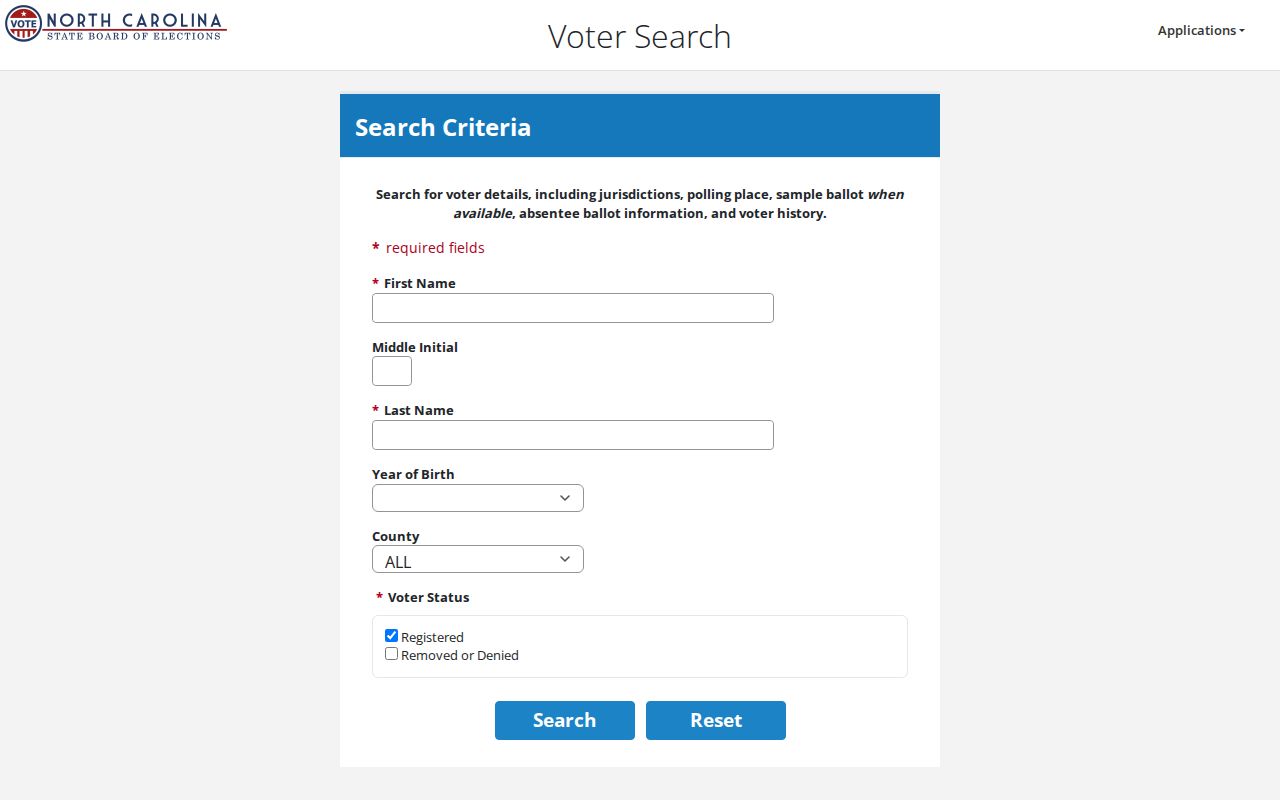 Durham resident lookup through the North Carolina voter search fields